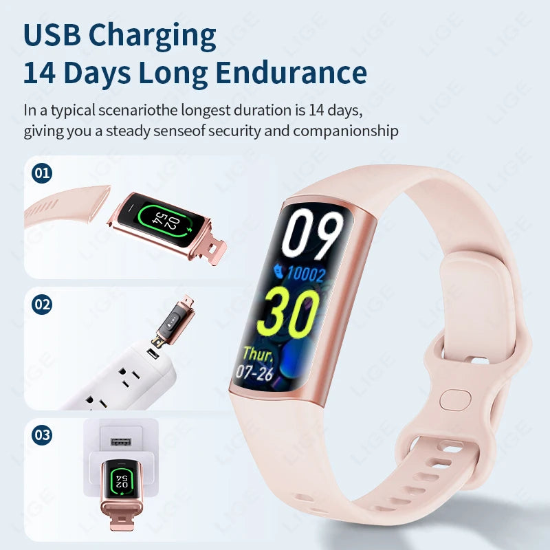 LIGE Fashion Sports Fitness Smart Band Health Monitor Smart Watch For Men Women IP67 Waterproof Bracelet Smartwatch Thermometer