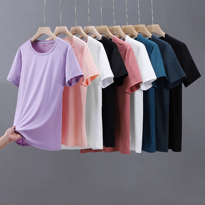 New High Quality Couple Ice Silk Short Sleeve Sports T-shirt Summer Sweat-absorbing Quick Drying Breathable Women's Top