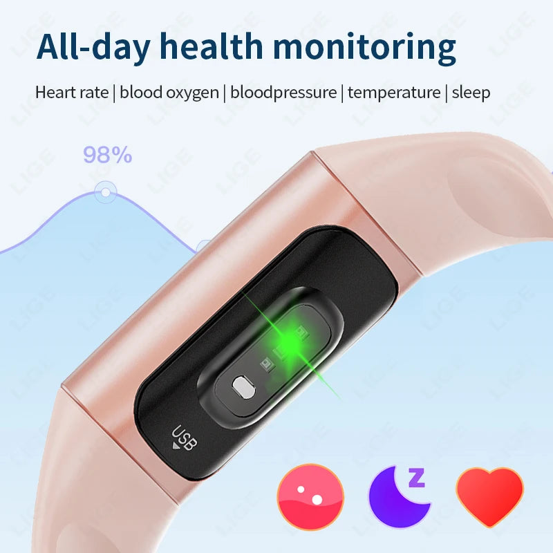 LIGE Fashion Sports Fitness Smart Band Health Monitor Smart Watch For Men Women IP67 Waterproof Bracelet Smartwatch Thermometer