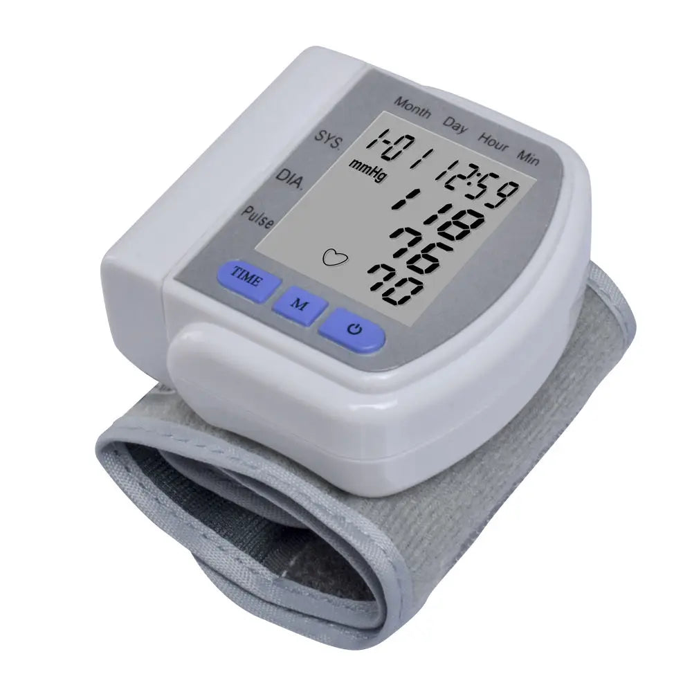 Digital Wrist Blood Pressure Monitor Smart Sphygmomanometer Tonometer Cuff Tensiometer Heart Rate Pulse Meter for Health Care