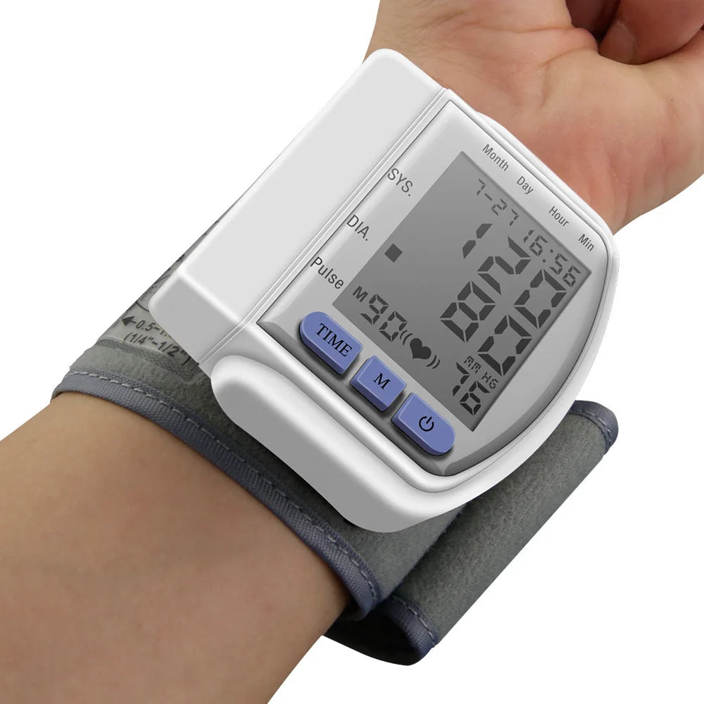 Digital Wrist Blood Pressure Monitor Smart Sphygmomanometer Tonometer Cuff Tensiometer Heart Rate Pulse Meter for Health Care