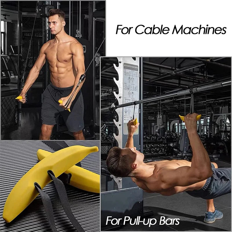 Ox Horn Gym Resistance Handles Banana Anti-slip Grip Strong Nylon Webbing Fitness Grip Puller Strength Training Accessories
