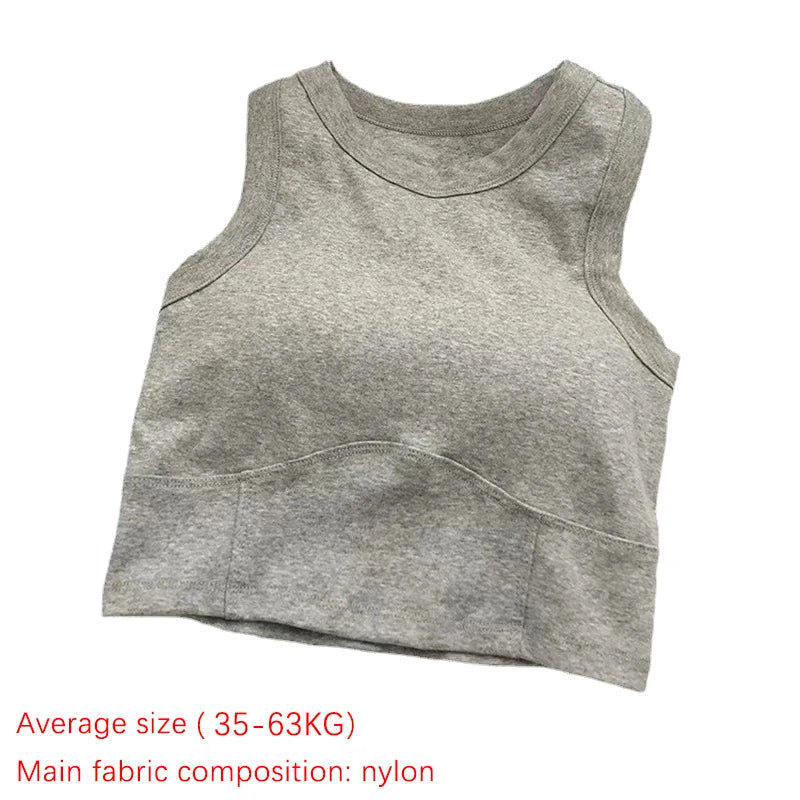 1x Plain Short Vest With Bra Pad Beautiful Back Waistcoat Women Inner Wear Tanks Sleeveless Blouse Yoga Slim Sports Running Tops