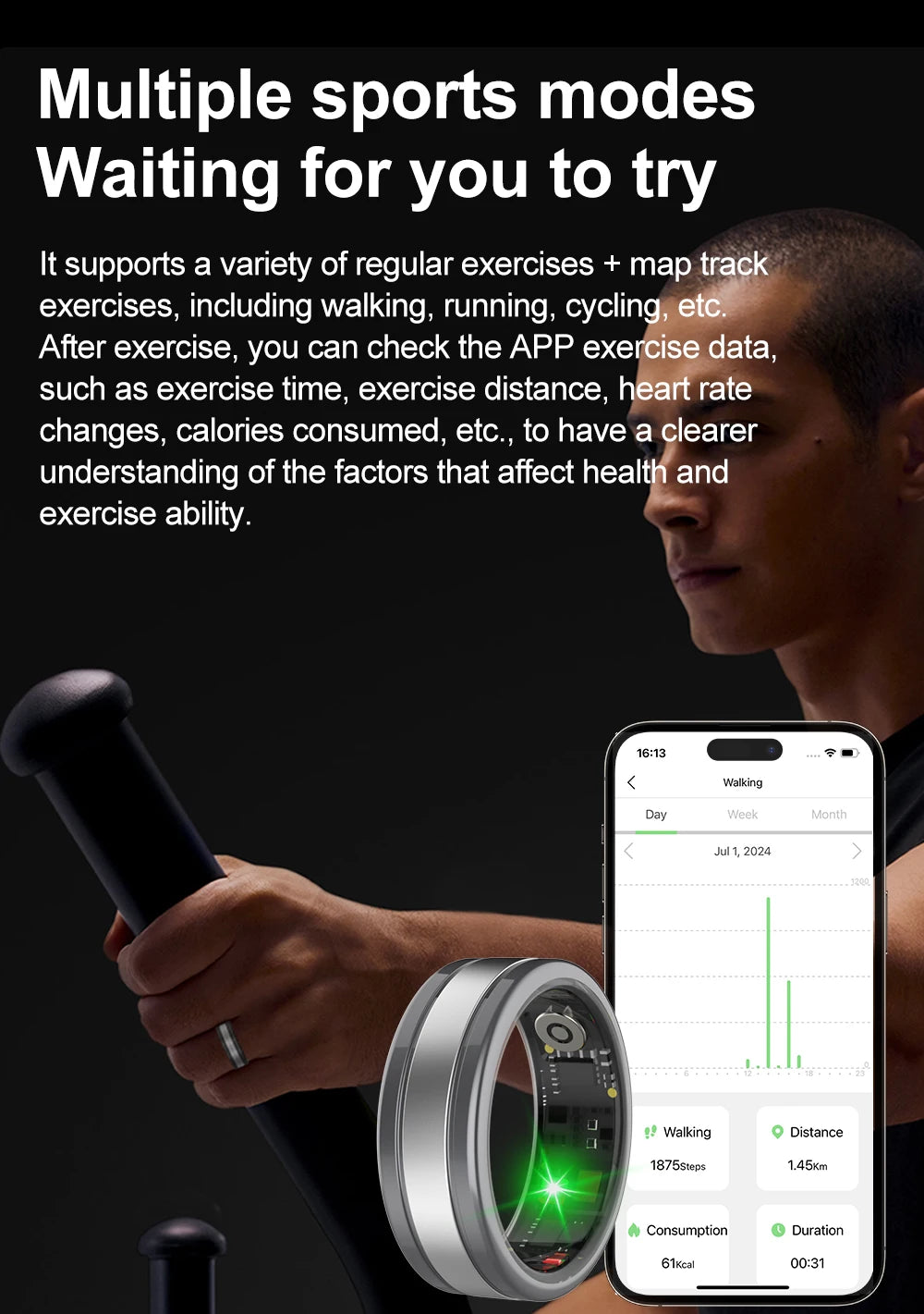 New Smart Ring 5ATM Waterproof Gestures Control Smart Ring Multi Sports Modes Fitness Health Monitor Smart Ring For Men Women