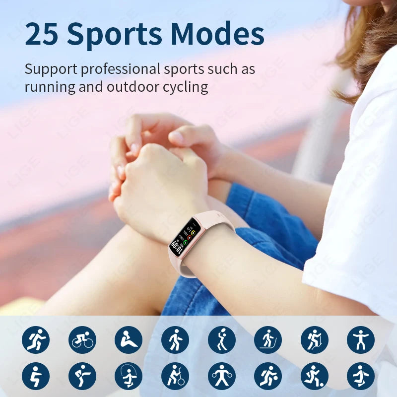 LIGE Fashion Sports Fitness Smart Band Health Monitor Smart Watch For Men Women IP67 Waterproof Bracelet Smartwatch Thermometer